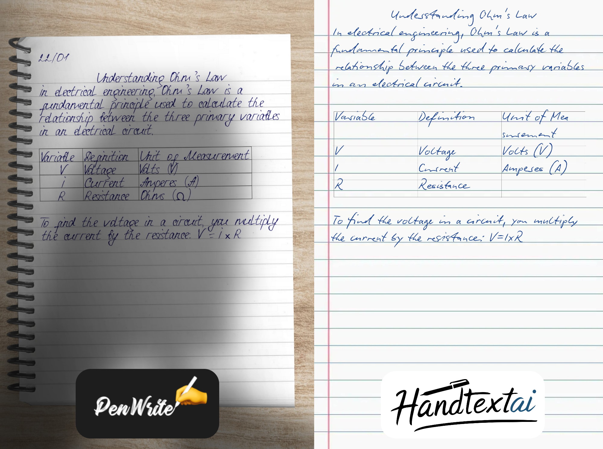 Comparison of photos generated by PenWrite vs Handtextai