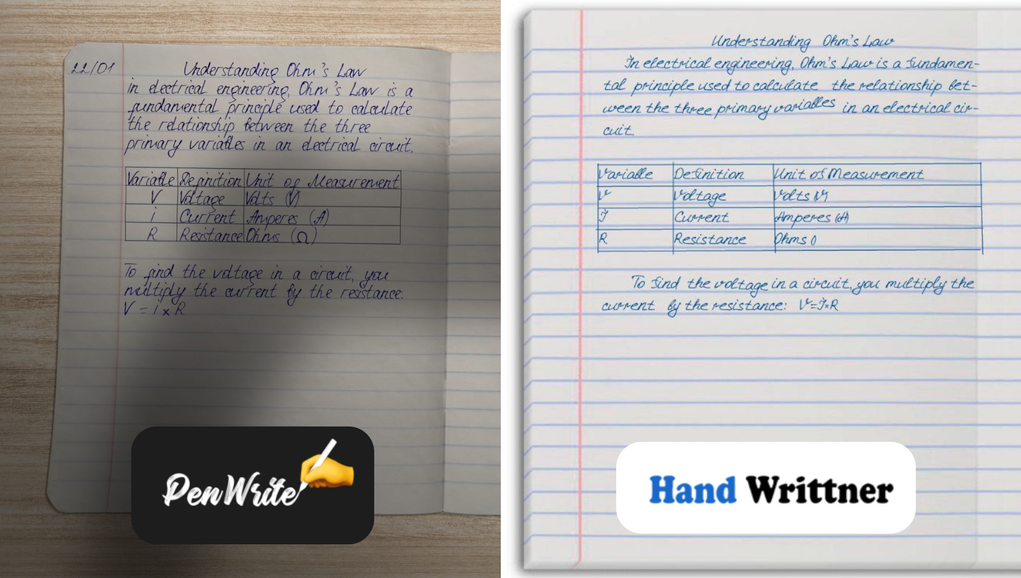 Comparison of photos generated by PenWrite vs Handwrittner
